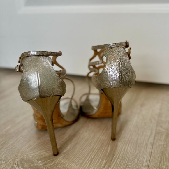 Jimmy Choo Lang Champagne Leather Womens High Heels Size 38.5 US 8 Formal - Picture 5 of 7